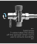 Solid brass T-valve for Bidet Sprayer for Toilet and Cloth Diaper Washer Handheld Toilet Sprayer Easy 10 Minute Installation