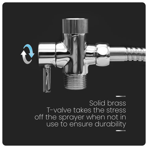 Solid brass T-valve for Bidet Sprayer for Toilet and Cloth Diaper Washer Handheld Toilet Sprayer Easy 10 Minute Installation