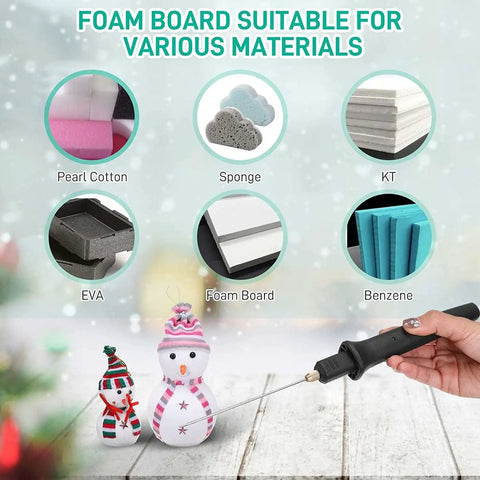 6 In 1 Foam Cutter Kit With 22W Transformer And Digital Voltage Controller, includes knife cutting foam snowmen display