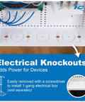 Heavy Duty 14 Inch Abs Plastic Structured Wiring Enclosure With Secure Cable Management Cover showing electrical knockouts for easy device power access.