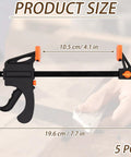 5 Pack 4 Inch One Handed Bar Clamps For Woodworking Quick Change F Clamp Set For Gluing Drilling Sawing And Securing Carpentry And DIY Projects With Soft Jaw Pads To Protect Wood Surfaces, 4.1 in size