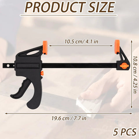 5 Pack 4 Inch One Handed Bar Clamps For Woodworking Quick Change F Clamp Set For Gluing Drilling Sawing And Securing Carpentry And DIY Projects With Soft Jaw Pads To Protect Wood Surfaces, 4.1 in size