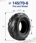 Front view of 145/70-6 Tubeless ATV Tire Set Pack of 2 for Go Karts and Mini Bikes 4 Ply Rating Durable Replacement Tires Fits Small ATVs
