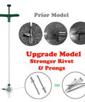 Comparison of Stand Up Weeder And Weed Remover Tool with 39 Inch Handle, highlighting upgraded rivet and prongs for durability.