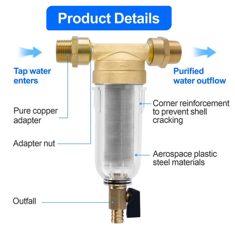 Whole House Spin Down Sediment Water Filter For City Or Well Water With Forty Micron Reusable And Flushable Prefilter, product details