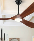 52 Inch Wood Walnut Outdoor Ceiling Fan With Lights And Remote Control, High CFM Quiet 3 Blade Propeller Ceiling Fan, deep walnut finish