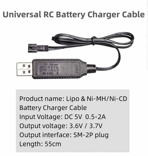 Handy Universal RC Charger Cable with SM 2P Connector Plug for juicing up 3.7V 1S Lipo batteries and 3.6V 3S NiMH NiCD packs