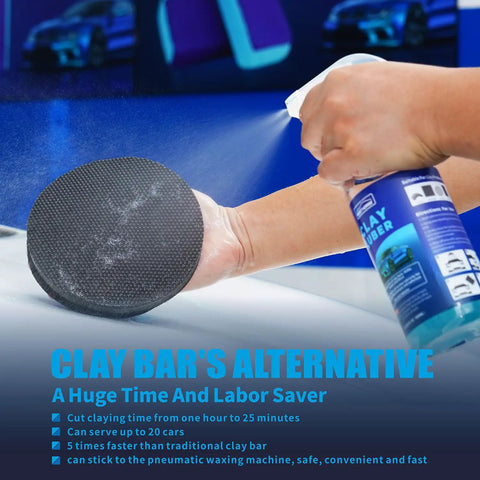 6 Inch Clay Pad For Auto Detailing With Velcro Backing Disc Compatible With DA Polisher, hand spraying cleaner on pad
