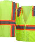 Real Deal High Visibility Mesh Safety Vest With Bold Reflective Tape In Bright Lime Extra Large, front and back view, lightweight, breathable fabric.