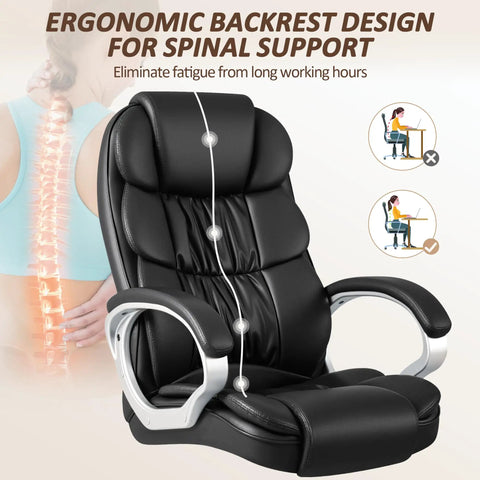 High Back PU Leather Desk Chair With Adjustable Height, Boss Level Modern Executive Swivel Task Chair for spinal support