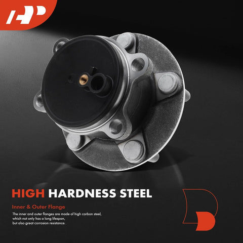 Close-up of rear wheel bearing and hub assembly with five lug for Mazda 3 2014-2018, heavy duty wheel hub replacement.