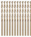 Kozelo 12pc M2 HSS drill bit set, 1.702 mm diameter, gold, 135° tip