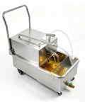 NKLOKSD Commercial Mobile Fryer Filter Machine 55L Tank with oil flowing, heavy duty stainless steel design for restaurants.