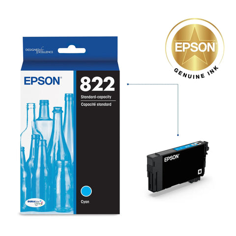 Cyan DURABrite Ultra Ink Cartridge 822 For WorkForce Pro WF-3820 3823 4820 4830 4833 4834 Standard Capacity T822220-S