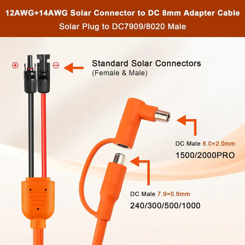 Solar To DC 8mm Charge Extension Cable 10 Ft 12AWG Plus 14AWG Copper Core Connectors and Adapter Cable details.