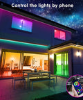 Ultra Long RGB LED Strip Lights 130ft Two Rolls Of 65ft Each With App Control Music Sync on house exterior at night