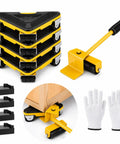Heavy Duty Furniture Movers For Heavy Objects Set Includes 4 Triangular Moving Dollies with pry bar and gloves for relocation.
