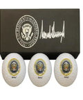 Trump Signature Golf Balls 3 Pack With Display Gift Box Dope Collectible Golf Balls For Trump Fans Political Memorabilia White Finish.