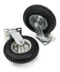 Heavy Duty Four Pack Eight Inch Pneumatic Air Tire Casters With Two Rigid And Two Swivel Wheels For Farm Cart visible close-up of swivel and rigid units.