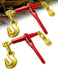 Heavy Duty Ratchet Chain Binder One Quarter To Five Sixteenths Inch, 2 Pack With Clevis Hooks, 2,600 Lbs Working Load