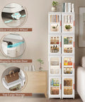 Your Go To Space Saving Slim Tall Storage Cabinet With Doors And Shelves For Bathroom And Kitchen Use Adjustable Shelves Four Tier Linen Closet Organizer Toilet Paper Storage White, shown with multiple storage compartments and features.