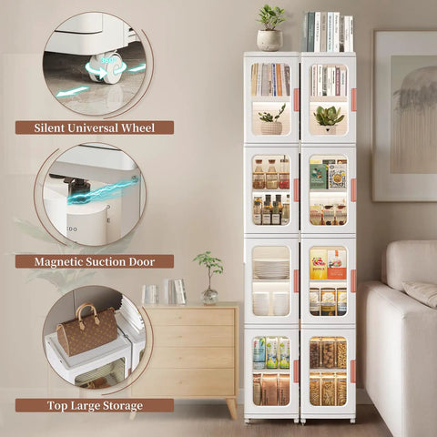 Your Go To Space Saving Slim Tall Storage Cabinet With Doors And Shelves For Bathroom And Kitchen Use Adjustable Shelves Four Tier Linen Closet Organizer Toilet Paper Storage White, shown with multiple storage compartments and features.