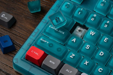 Retro 87 Key Wireless Mechanical Keyboard Hot Swap Silky Linear Switches with transparent keycaps and red CTRL key
