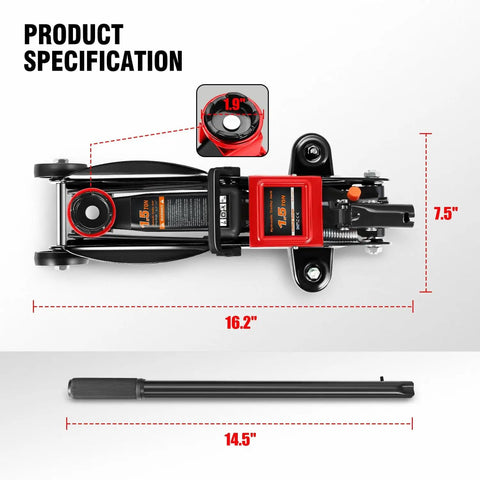 Low Profile Hydraulic Trolley Floor Jack 1.5 Ton Capacity With Lift Range From 5.3 To 12 Inches Black Beefy Heavy Duty Service Jack visible