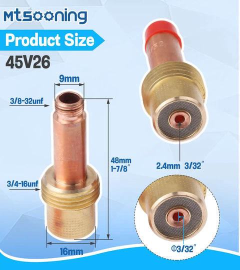 5 Pack Copper Gas Lens Collet Body Set For TIG Welding Torch 17 18 26 Series Pro Grade 45V26 2.4mm 3/32 Inch Sizes