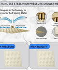 High Pressure 12 Inch Square Shower Head In Stainless Steel With Ultra Thin Brushed Gold Finish and Adjustable Ball Joint Features