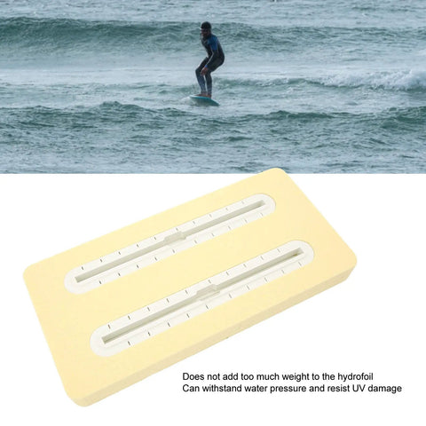 Hydrofoil Box With PVC Foam Mount Track Rail Kit For Water Sports Gear Lightweight Yet Durable White Box For Foil Setups High Pressure Mount System Pro on beach background