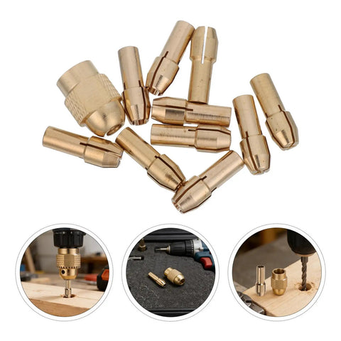 Ultimate 11 Pc Replacement Drill Chuck Collet Set With Copper Nuts Mini Bits Heavy duty copper collet nuts in detail.