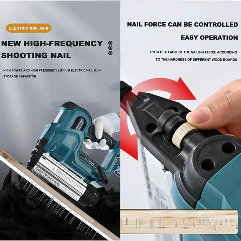 Heavy Hitter Cordless 2 In 1 Brad Nailer And Staple Gun with adjustable nailing force for woodworking projects.