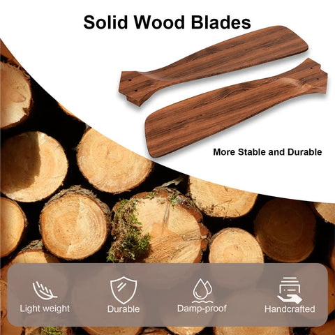 Solid wood blades of 52 Inch Ceiling Fan With Lights And Remote Walnut Wood Blades 3 Blade Indoor Outdoor Fan For Bedroom Living Room