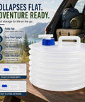 Collapsible Water Container With Spigot For Camping And Outdoors, Foldable 15L Water Jug shown in use outdoors, handle visible.