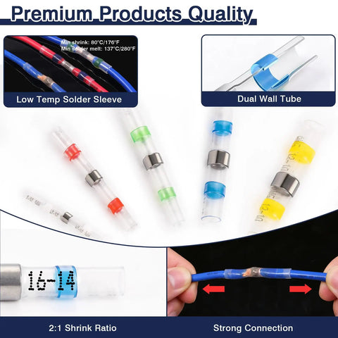540 Piece Solder Seal Wire Connectors Kit With Heat Shrink Solder Sticks Waterproof Butt Connectors for wiring