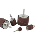 Heavy Hitter 25 Piece Sanding Drum Kit For Drills And Benchtop Presses With Five Mandrel Arbors And Twenty Coarse And Fine Grit Sanding Sleeves In A Tough Carry Case For No Sweat Wood Finishing with varying sized sanding drums.