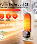 Portable Indoor Space Heater With 1200W PTC Ceramic Rapid Heating and Remote in living room setting.