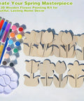 Unfinished Wood Flower Painting Kit With 12 3D Tulip Blooms, DIY Spring Craft Set For Adults And Family, Blank Wood Cutouts For Home Decor, Tabletop Mantel Display