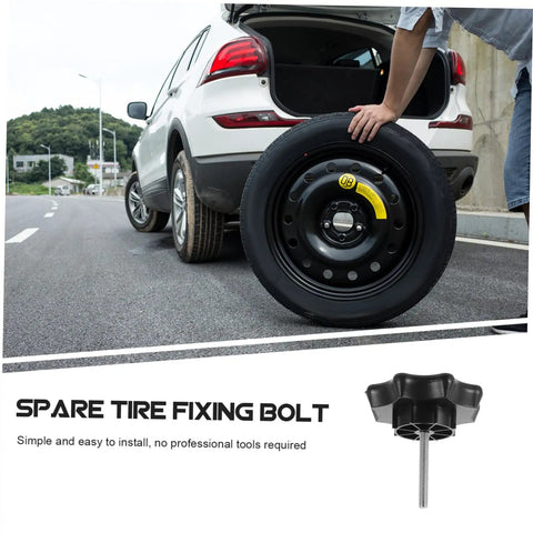 Spare Tire Bolt Adapter And Retainer Clamp For Secure Mounting No Hassle Install And Versatile Fit For Many Car Models shown with spare tire