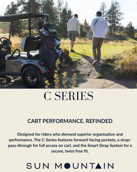 Lightweight Men S C130 Cart Golf Bag Featuring 14 Way Club Dividers And Slick Pocket Layout Built Smooth For Fast Pace Rounds Hella Easy To Pack And Zip Up All Day Long On Course on golf cart with golfers.