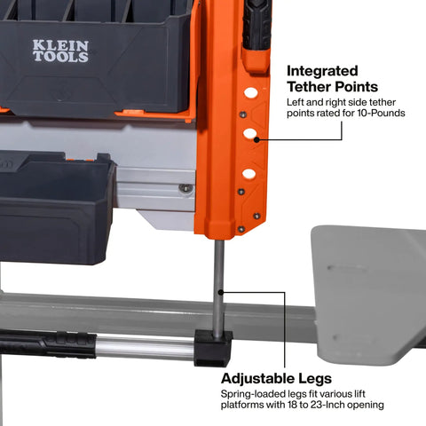 Close-up view of LiftPro 24 Inch Wall Mount System for Man Lifts And Scissor Lifts showing integrated tether points and adjustable legs.