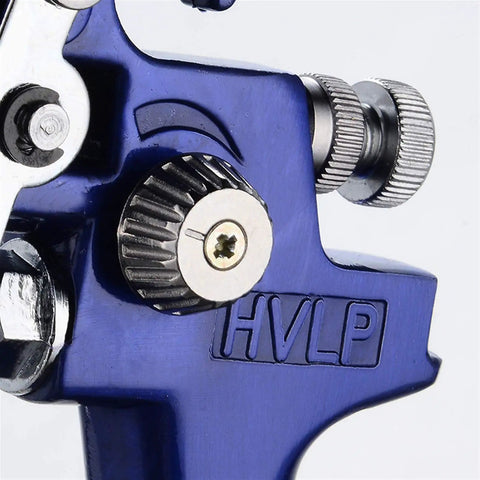 Close-up of Top Shelf Slick Finish HVLP Mini Paint Spray Gun With 0.8mm And 1.0mm Nozzles for fine flow control details.