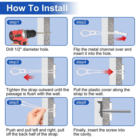 How to install Rock Solid Heavy Duty Drywall Toggle Bolt Anchor Kit for TV mounts and cabinets, step-by-step guide.