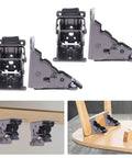 Four Pack Heavy Duty Self Locking Furniture Hinges Engineered For 90 Degree Right Angle Setups, displayed in vertical and horizontal views.