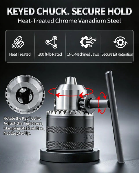 Half Inch Keyed Drill Chuck Adapter Kit For Impact Wrench And SDS Plus Includes Half Inch Square Impact Driver Socket Adapter