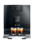 Top Shelf Automatic Coffee Machine In Sleek Piano Black Featuring Fresh Aroma Grinder PEP Brew Tech with dual espresso cups.