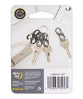 S Biner MicroLock Stainless Steel Key Holder Carabiner Clip Set Of 5 With Locking Gates attached to keys on packaging