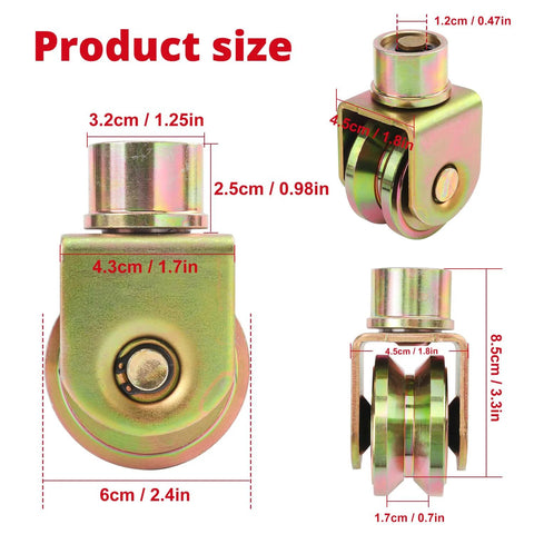 Dimensions of 4 Pack 2.5 Inch Sliding Gate Wheels With 360 Degree Rotational Stem and V Groove Caster for foldable gates