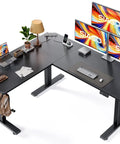 L Shaped Standing Desk With 63 By 55 Inch Corner Desk And Built In Charging Station for home office and gaming setup